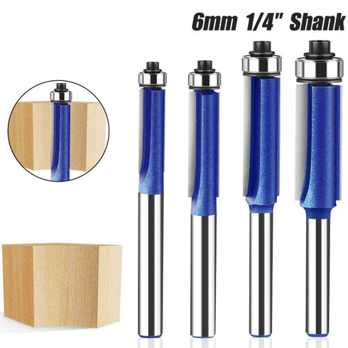 4PCS Set 1/4 Inch Wolfride Flush Trim Router Bit Shank Top Bearing Flush Trim Router Bit