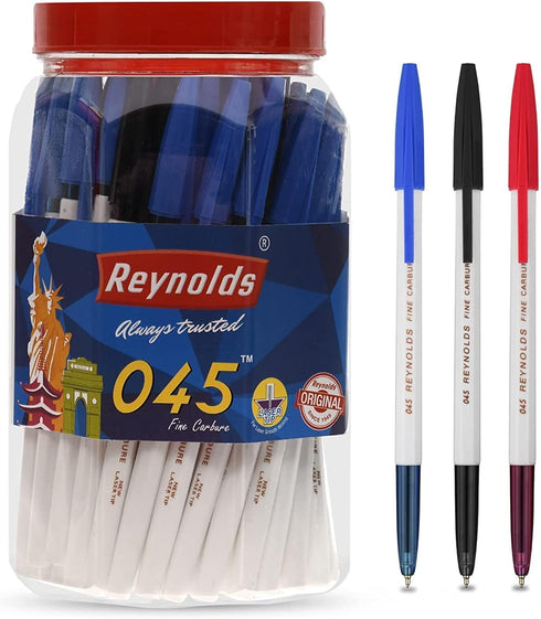 Reynolds 045 CARBURE 50 PENS JAR, 35 Blue, 10 Black & 5 Red Ball Pen, Lightweight with Comfortable Grip for Extra