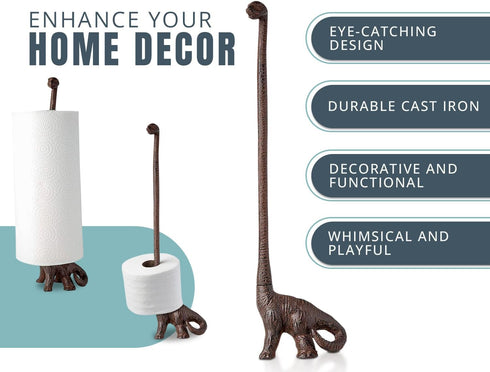 Comfify Paper Towel Holder or Free Standing Toilet Paper Holder - Cast Iron Dinosaur Paper Holder - Bathroom Holder