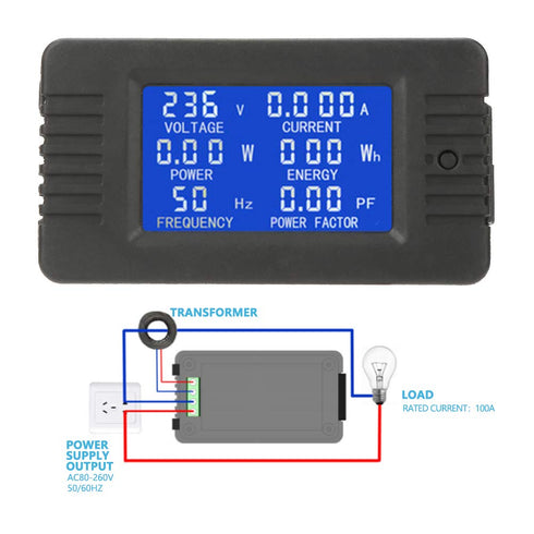 Oumefar PZEM-022 LCD Digital Display Power Energy Panel, Digital AC KWh Tester Volt Amp Meter
