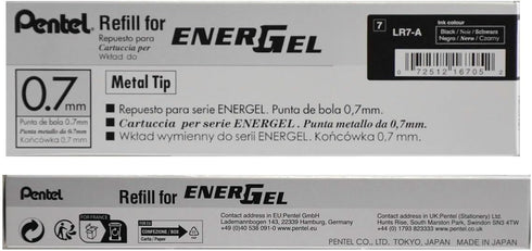 Pentel LR7ABX Gel Pen Refills, 0.7mm Fine, Black Ink - 12/BX, f/EnerGel