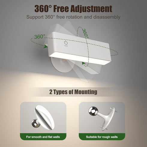 2Pack 4000mAh 360 YiLaie LED Magnetic Wall Sconce Lights, Battery Operated Wall Sconce, USB Rechargeable Wall Lights