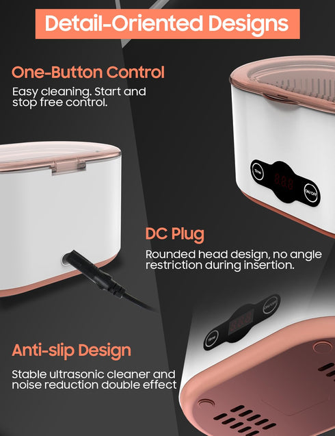 20OZ Ultrasonic Jewelry Cleaner 45KHz with 5 Timer Modes, 600ML Stainless Steel Cleaner for Jewelry and Eyeglasses