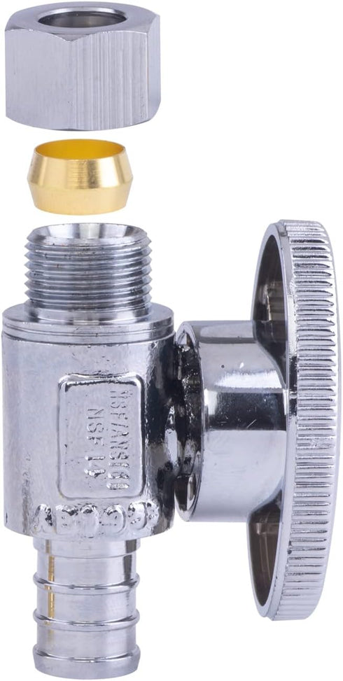 1/2 in. Chrome-Plated Brass PEX Barb x 3/8 in. Compression Quarter-Turn Straight Stop Valve Jar (6-Pack)