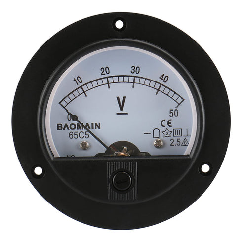 Baomain DC 50V Round Voltmeter: Voltage Meter 65C5 Gauge Analog Panel Class 2.5 CE