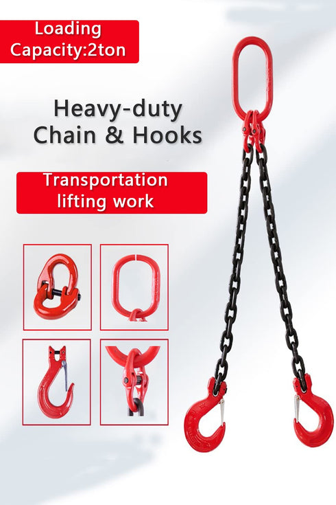 Chain Sling 2/5 Inch X 5 Ft, 4410lb Double Leg with Sling Hooks, Grade 80 Alloy Steel Engine Chain Hoist Lifts