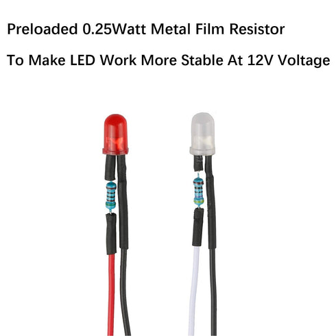 50pcs 12 Volt 5mm Red Blinking LED Lights, Pre Wired DC 12v Emitting Diodes for Flashing Effects