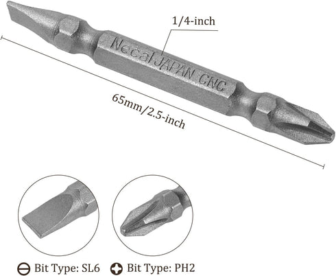 2pcs Double Ended Bits - Magnetic Phillips & Slotted Screwdriver for Pneumatic or Power Tool Use