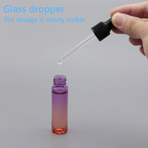 10Pcs Dropper Bottles Set, 10ml (1/3 oz) Purple Orange Gradient Glass Bottles with 5ml Plastic Droppers for Essential