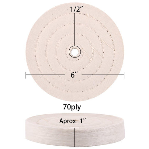 SCOTTCHEN Extra Thick Buffing Polishing Wheel 6 inch (70 Ply) for Bench Grinder Tool with 1/2" Arbor Hole 2 PCS