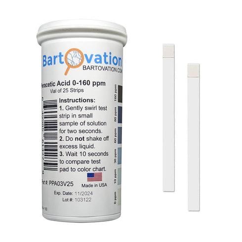 Peracetic Acid Test Strips, 0-160 ppm, Vial of 25 Strips