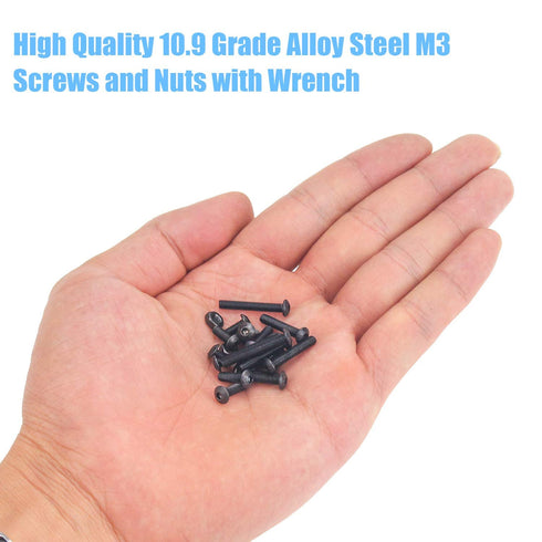 DYWISHKEY 360 Pieces M3 Hex Button Head Cap Bolts Screws Nuts Kit, 10.9 Grade Alloy Steel with Hex Wrench