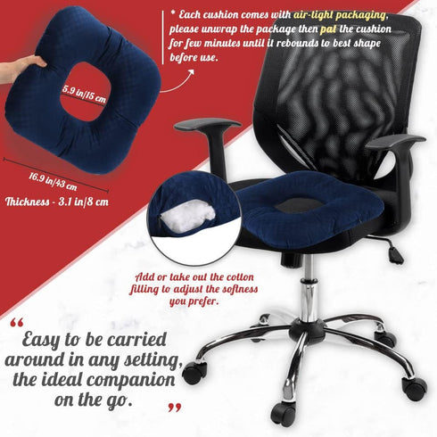 Tailbone Stuffed Donut Pillow Seat Cushion | for and Coccyx Pain, Hemorrhoids, Bed Sores, Pregnancy, Prostate, Surgery