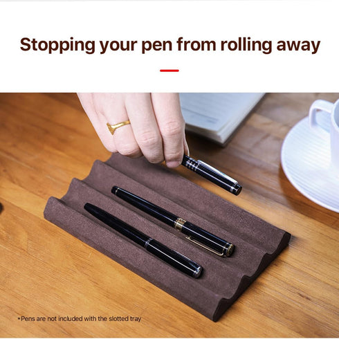 EURYNOME Genuine Leather Pen Display Case, 3 Pens Holder, Pen Display Stand for Desk