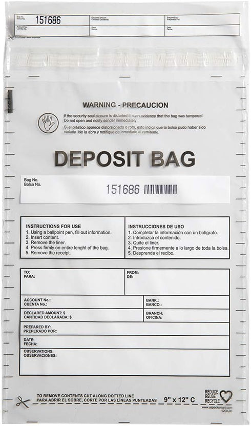 USPACKSMART Clear Plastic Deposit Bags, 9"x12" for Secure Bank Deposits, 100-Pack
