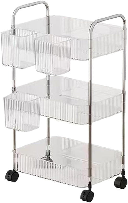 Generic Multi-Layer Rolling Cart - Acrylic Snack Trolley, Storage Organizer for Office, Multipurpose Tier Unit, Mobile