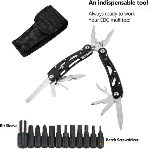 Poeland Multitool Pliers Set, Stainless Steel Screwdriver Tool with 11 Screwdriver Bits, Black