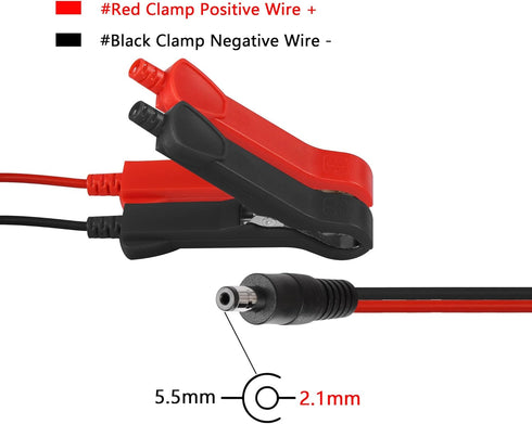 CERRXIAN 4.9FT/1.5M 16AWG DC 5.5mm x 2.1mm Battery Clamps Extension Cord with 10A Fuse for Car Charger Power Supply