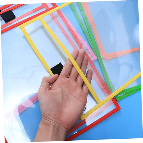 Pack Grommet Dry Erase Pockets for Office School Reusable Wipe Sleeves with Pen Holder Metal Random Color