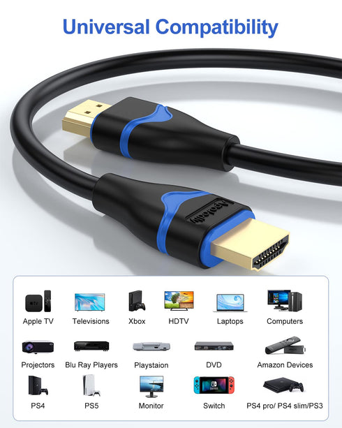 4K 3FT 5-Pack, 3 2.0(4K@60Hz, 2K@144Hz, 1080P@120Hz, 18Gbps, 3D, 2.2, PS4/PS5, 3.3FT/1M HDMI Cables HDMI Cord Foot High