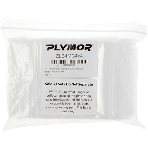 Plymor 4" x 4" Heavy Duty Zipper Reclosable Plastic Bags, 4 Mil (Pack of 100)