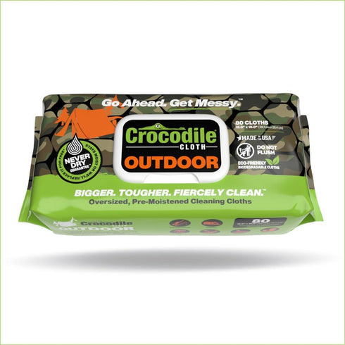 Crocodile Cloth Outdoor Biodegradable Cleaning Wipes, 80 Large Pre-Moistened Wipes with Aloe