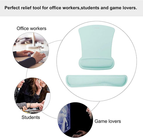 MOSISO Ergonomic Wrist Rest Support Set for Mouse Pad & Keyboard, Mint Green, Non-Slip Base, Pain Relief Cushion with