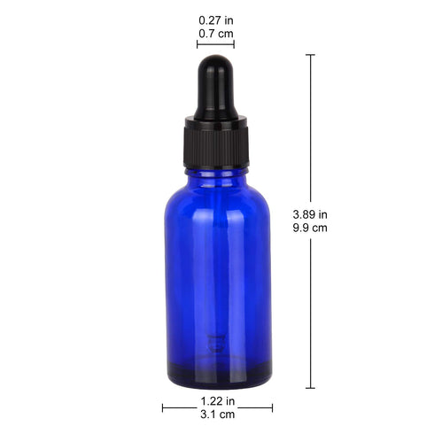 stonylab 30ml (1 oz) 2-Pack Cobalt Glass Dropper Bottle - Blue Empty Glass Bottle with Dropper, Inner Plug and Label