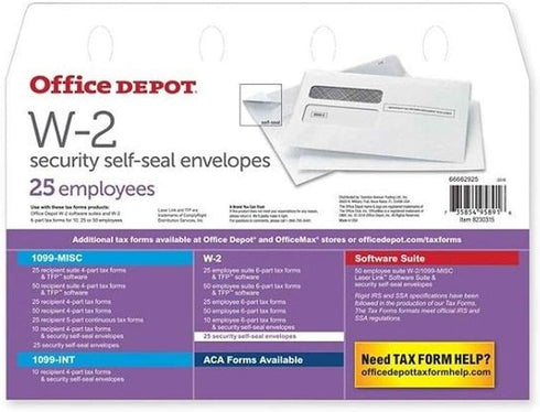 Office Depot Brand Double-Window Self-Seal Envelopes, 9 1/4" x 5 5/8", Pack of 25 for W-2 Forms