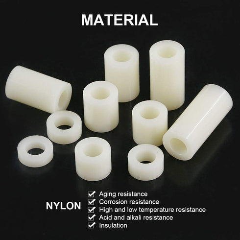 Glaks 150Pcs Nylon Round Spacer Assortment Kit, 10 Sizes, OD 11mm ID 6.2mm for M6 Screws, Nylon Standoff