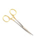 Premium German Stainless Steel, Set of 2 PCS Gold Handle Mosquito Locking HEMOSTAT Forceps, Straight + Curved 5"