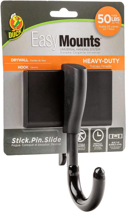 Duck Brand EasyMounts Garage Hook Heavy Duty Hanging - Garage Storage for Ladder, Garden Tools, Extension Cord & Equipment - Wall Mount, Large Utility Hanger Hook - Holds Up to 50 lbs, Black, 1-Pack by Duck