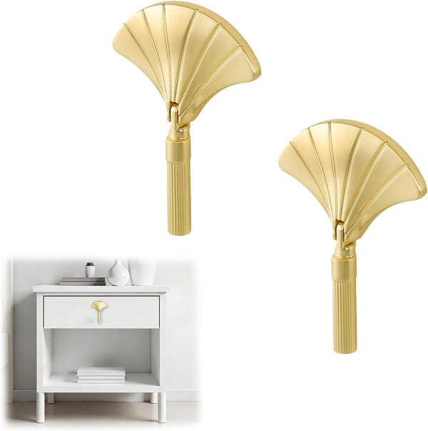 MOROBOR Ginkgo Leaf Shape Knob Handles, 2pcs Golden Creative Pull Hardware Furniture