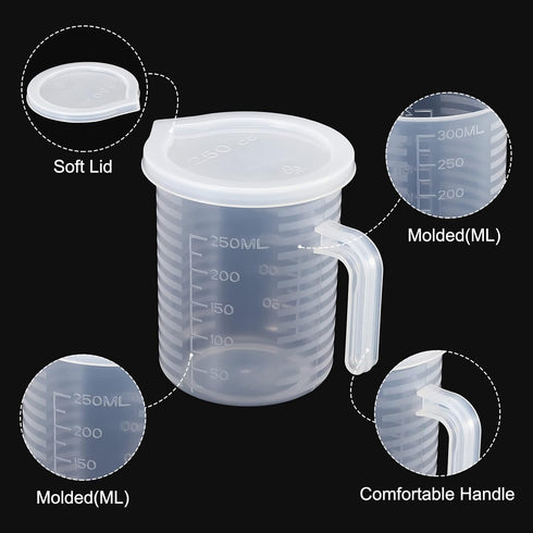 PATIKIL Graduated Beaker, 2 Pack 250ml PP Plastic Liquid Measuring Cup with Handle Lid and Spout