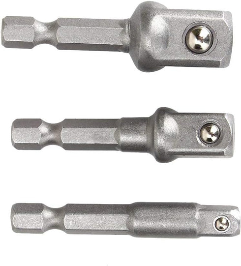 Power Drill Socket Adapter Set for Drills - 3pcs 1/4", 3/8", 1/2" Hex Square Socket Wrench Bit Nut Driver