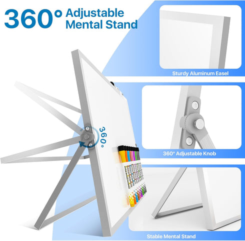 Dry Erase White Board with Stand, Double-Sided 12x16 inch, 10 Markers, 6 Magnets, Portable for Planning
