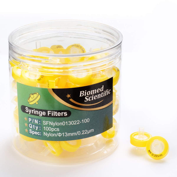 Syringe Filters Nylon 13mm Diameter 0.22 um Pore Size Non Sterile, Pack of 100 by Biomed Scientific
