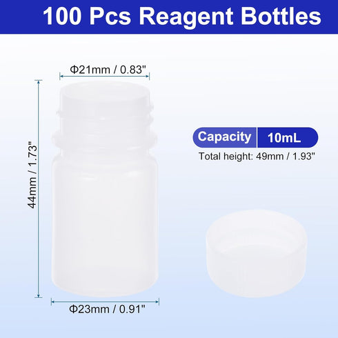 PATIKIL 100 Pcs 10ml Reagent Bottles, PE Small Mouth Round Graduated Bottles with Screw Cap for Lab Water Reagent Liquids Solid Sample Storage Seal, Translucent White by PATIKIL