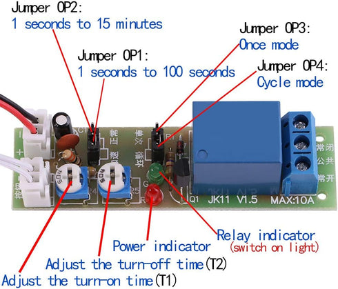 Adjustable Times Switch Module, DC 5V/12V/24V Delay On/Off Timer Delay Switch Module, 6 Types Optional