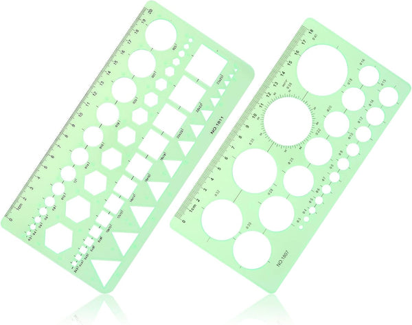 Circle Template & Geometric Drawings Templates Scale Drafting Stencils for Artist Design Drawing Aids 2 PACK