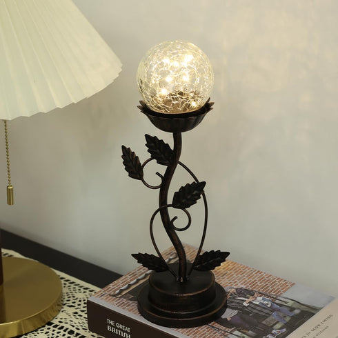 Bulb NEEDOMO Led Table Lamp Bedside Nightstand Lamps, Crackle Glass Ball Led with Bronze Metal Leaf Desk Lamp,Vintage