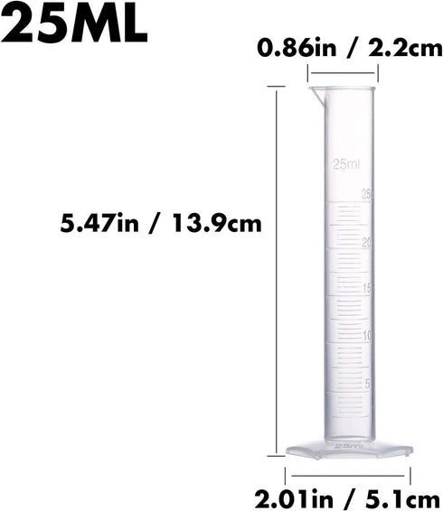 Measuring Cylinder Set, 4 Sizes Graduated Polypropylene Lab Test Tubes for Laboratory & Science Experiments