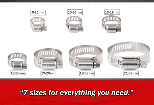 Hose Clamp Kit - 40 Piece 307 Stainless Steel Assortment, 6-38mm Adjustable Pipe Clamps for Automotive and Plumbing