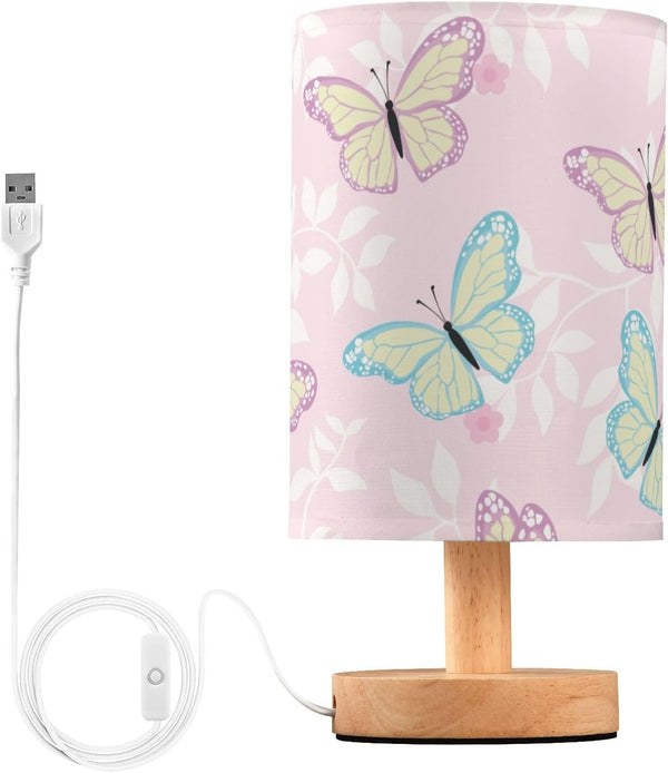 ALAZA Bedside Table Lamp Cute Butterfly Pink Flower Lamp for Girls Boys