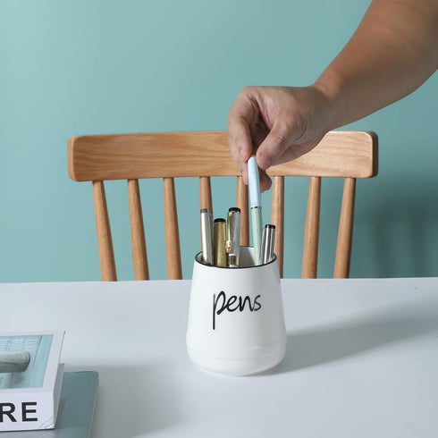 LEEOTYI Ceramic Farmhouse Pen Holder, 16 oz Pencil Organizer, White