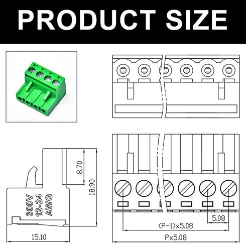 20 PCS 2 Pin 5.08mm Pitch Pluggable PCB Screw Terminal Block, Phoenix 8 Pin Plug for 24-12AWG
