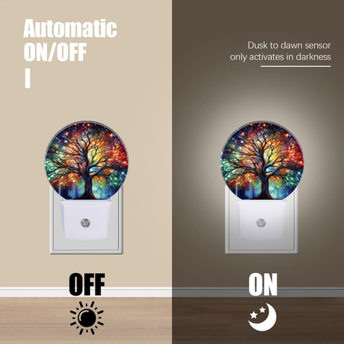 Round LED Night Lights Lamp with Dusk to Dawn Sensor, Vibrant Tree of Life with Branches Night Light Plug Into Wall