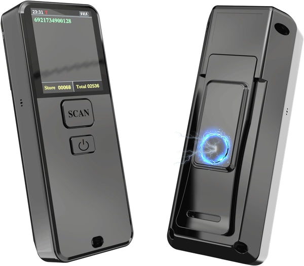 symcode Bluetooth CCD Barcode Scanner Wireless with Display Screen,2000mAh Battery Portable Mini 1D