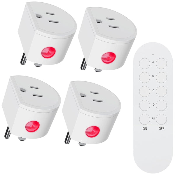 SURNICE Remote Control Outlet - 10A Wireless Light Switch for Household Appliances, 130 FT Range, 4 Outlets + 1 Remote