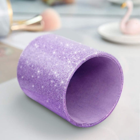 WAVEYU Large Pen Holder for Women, Glitter Makeup Brush Organizer Cup, Luxury Purple PU Leather